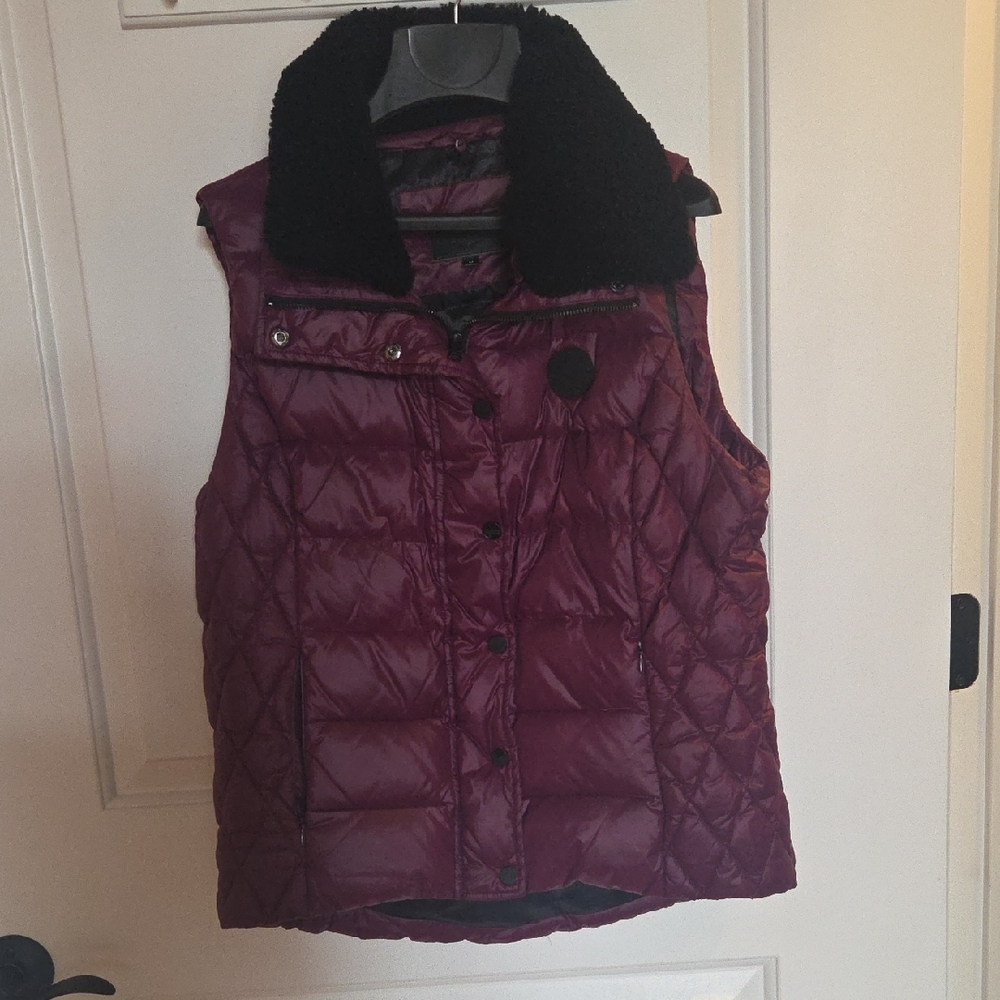 UGG Burgundy Quilted Vest with Black Patch